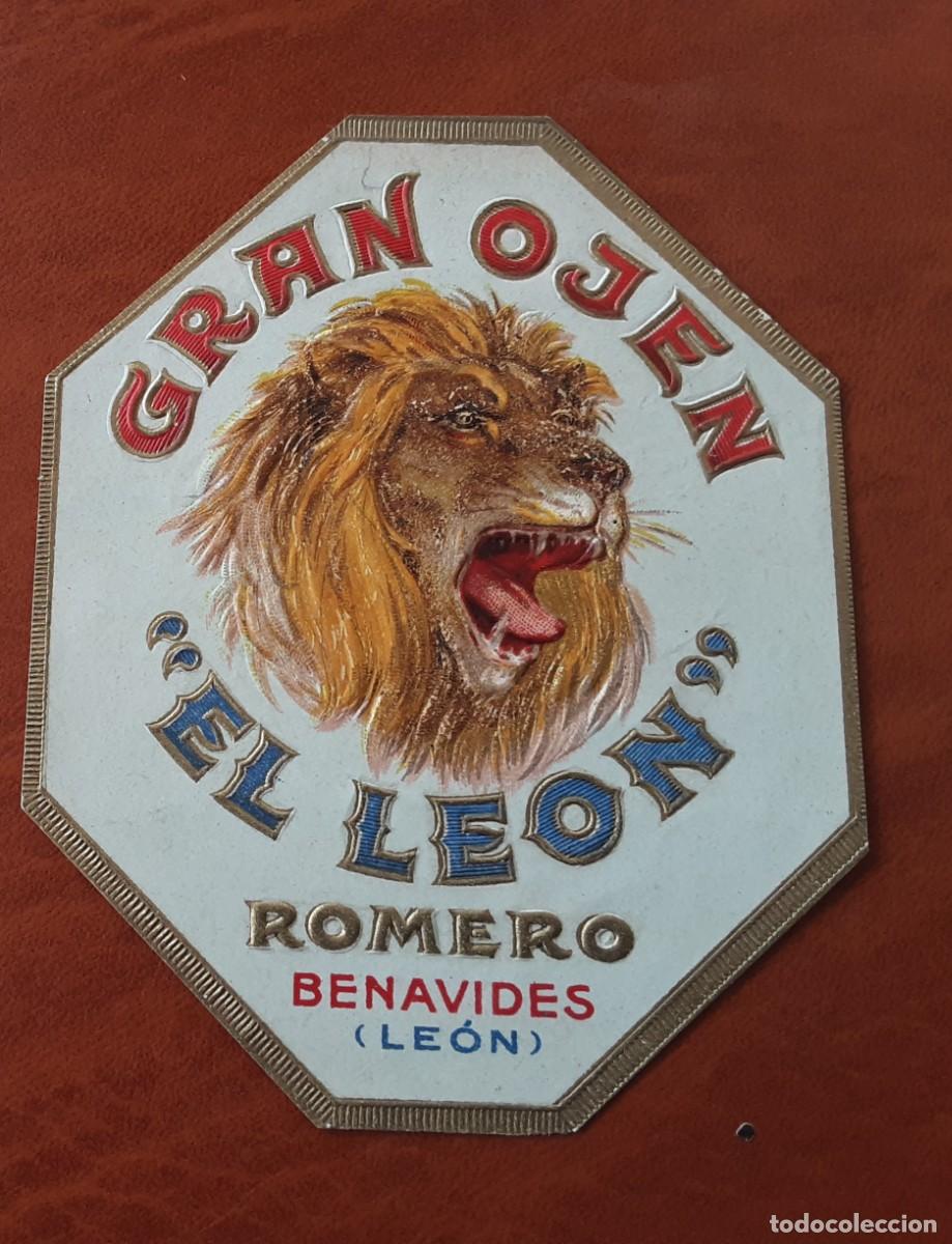 Etiquetas antiguas: GRAN OJEN &rdquo;EL LE&Oacute;N &rdquo; BENAVIDES ( LE&Oacute;N). ETIQUETA CON RELIEVE.
