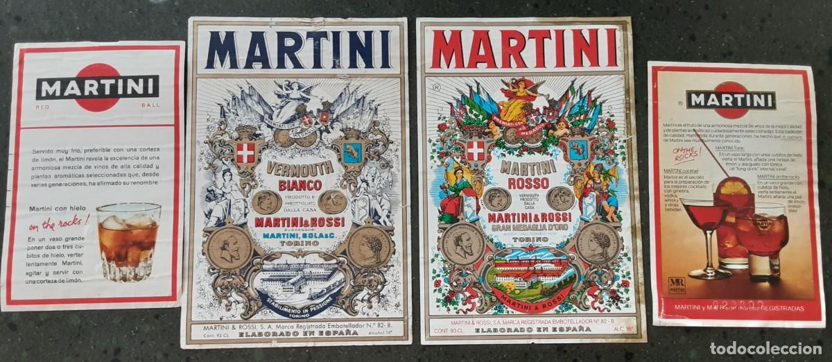 Etiquetas antiguas: VERMUT MARTINI, DOS FRONTALES Y DOS RECETAS.