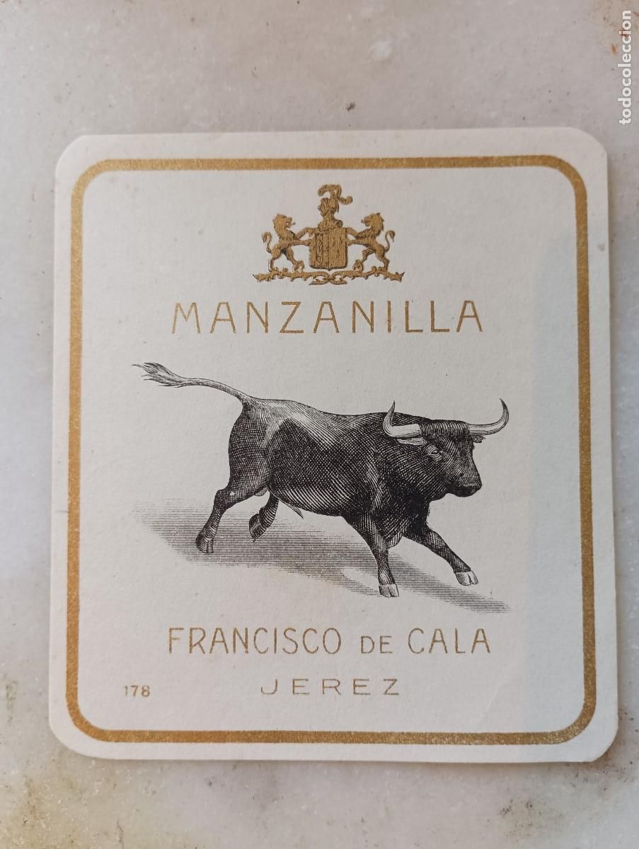Etiquetas antiguas: Antigua etiqueta vino jerez manzanilla toro