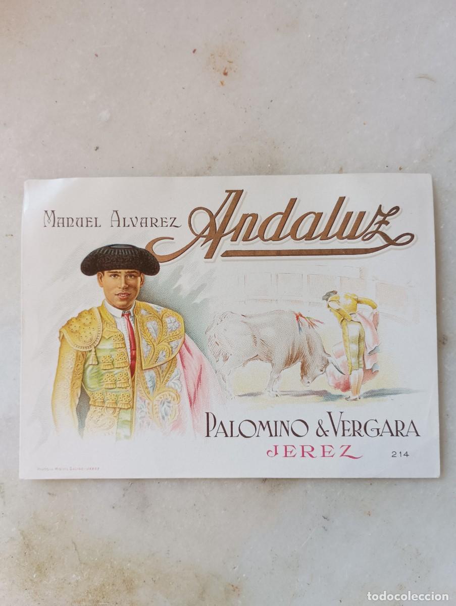 Etiquetas antiguas: Antigua etiqueta vino jerez torero palomino y Vergara