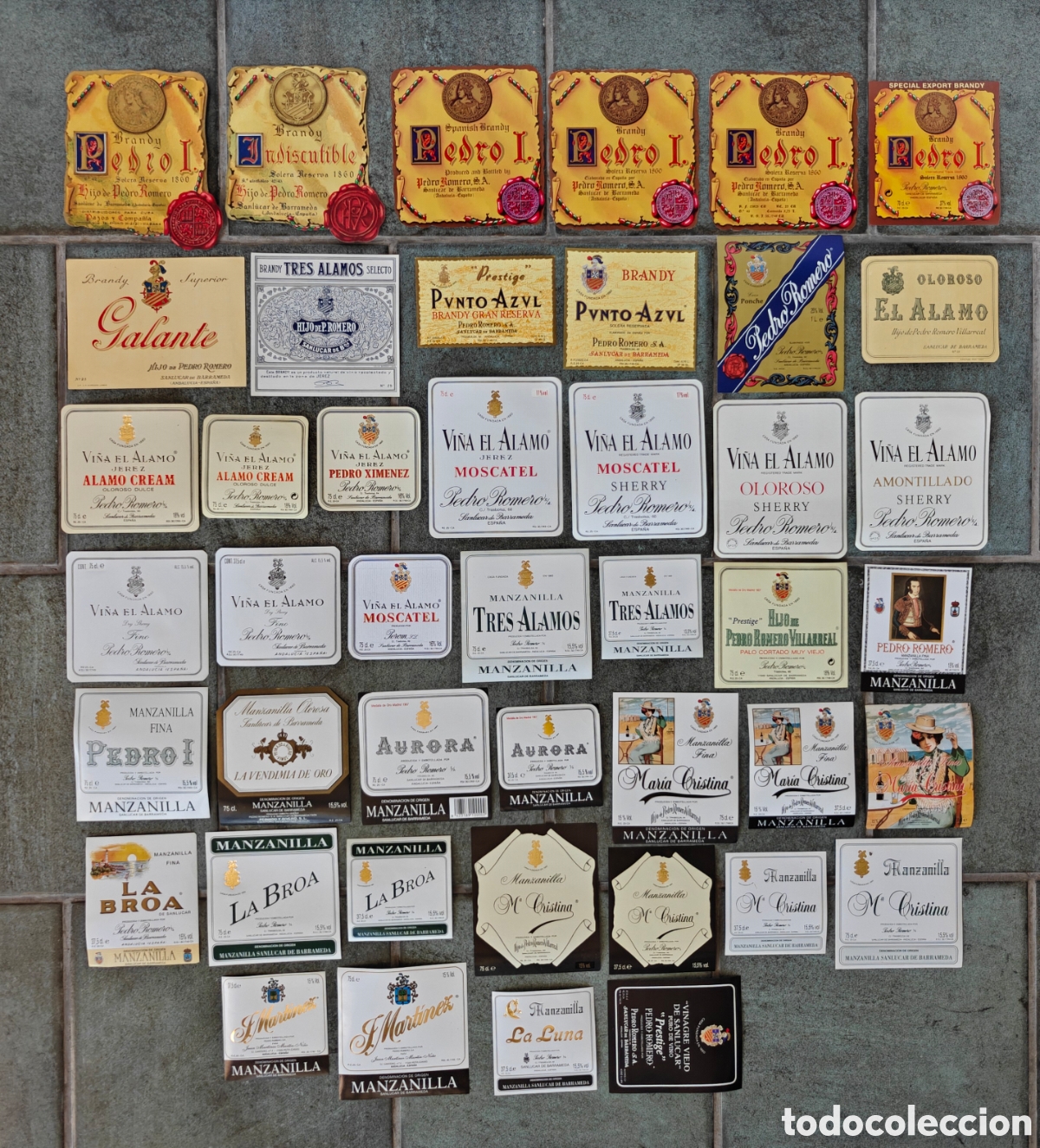 Etiquetas antiguas: Lote Etiquetas Vinos Licores Vinagre Bodegas Pedro Romero
