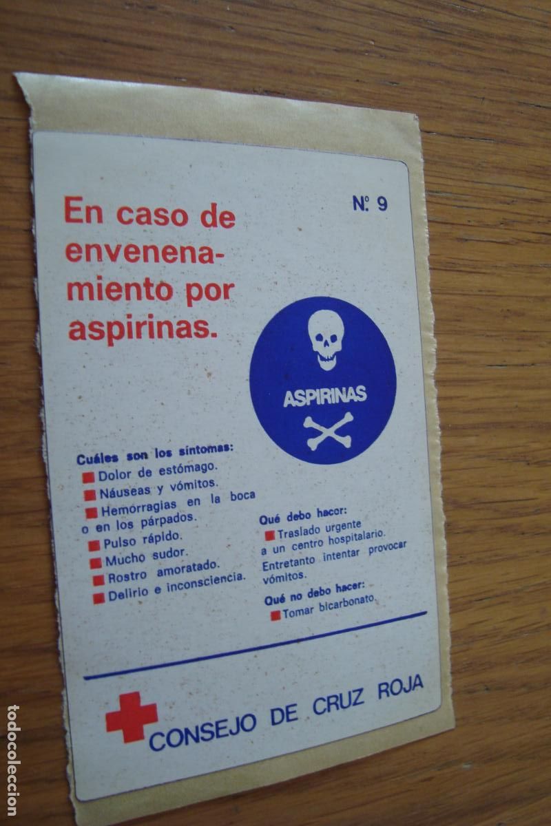 Etiquetas antiguas: ANTIGUA ETIQUETA ENVENENAMIENTO POR ASPIRINAS. CRUZ ROJA.