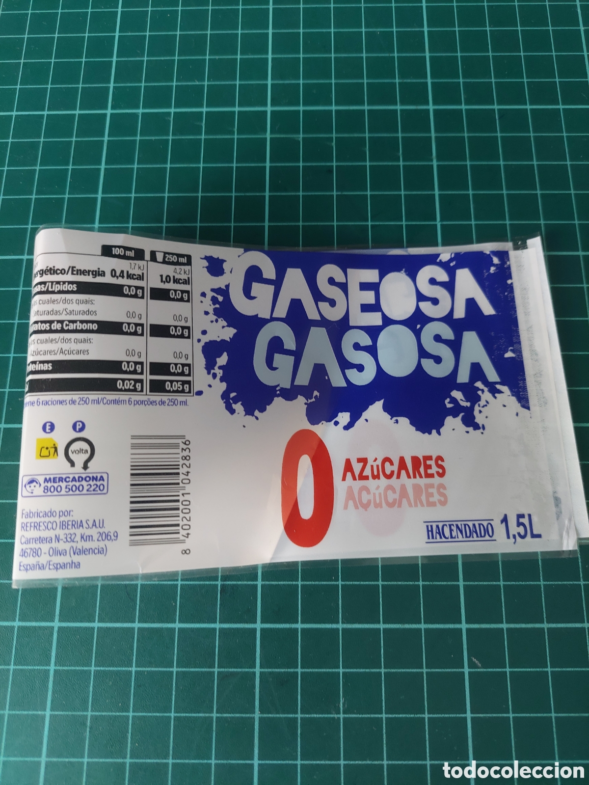 Etiquetas antiguas: Etiqueta agua gaseosa o az&uacute;car hacendado java Valencia