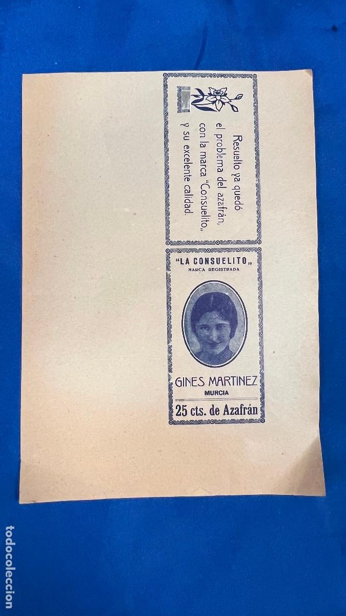 Etiquetas antiguas: etiqueta de azafran la consuelito gines martinez Murcia azafran pimenton