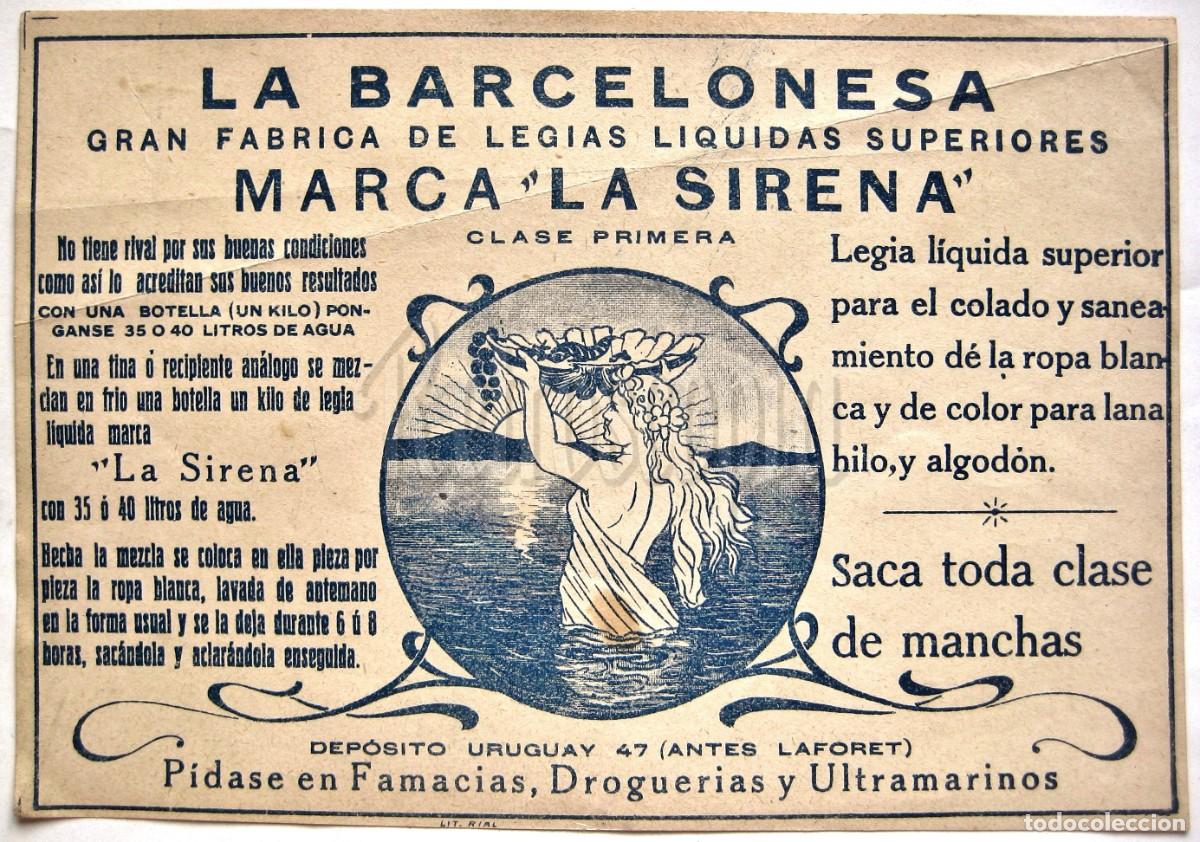 Etiquetas antiguas: ETIQUETA PUBLICIDAD F&Aacute;BRICA DE LEJ&Iacute;AS LA BARCELONESA LA SIRENA A&Ntilde;OS 30 - 40
