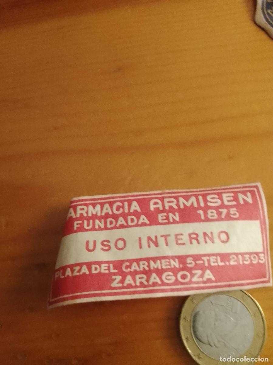 Etiquetas antiguas: Etiqueta a&ntilde;os 40 50 farmacia armisen Zaragoza