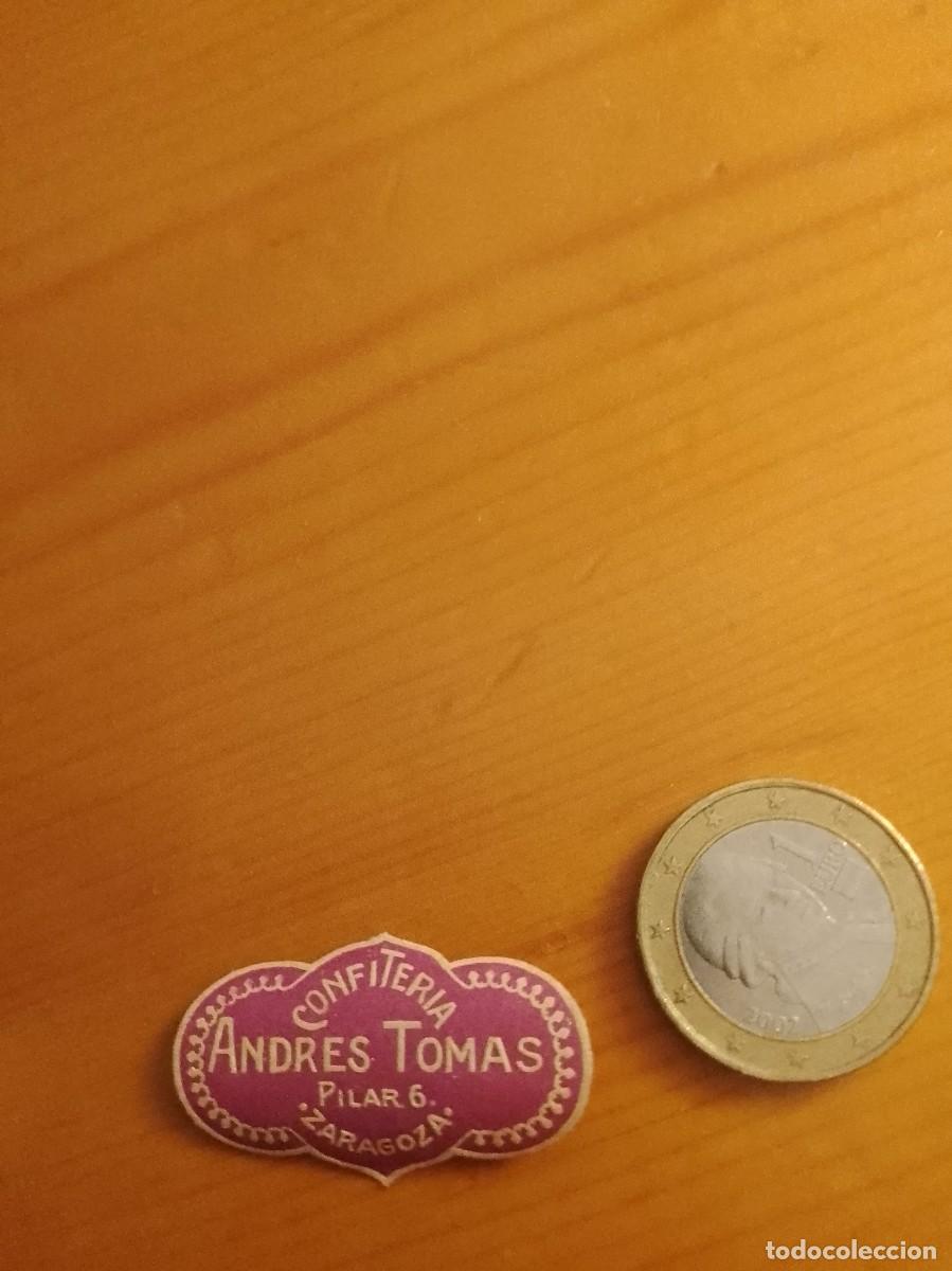 Etiquetas antiguas: Etiqueta a&ntilde;os 40 50 confiter&iacute;a Andr&eacute;s tomas Zaragoza