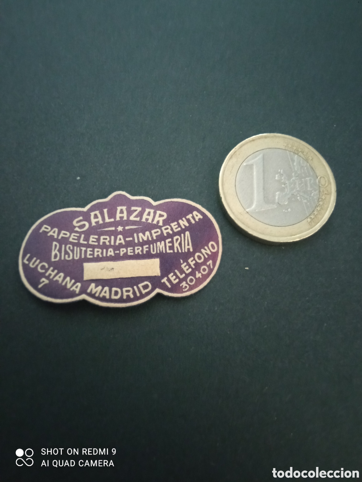 Etiquetas antiguas: ( etiqueta a&ntilde;os 30 40) Salazar papeler&iacute;a imprenta bisuter&iacute;a perfumer&iacute;a luchana Madrid tel&eacute;fono 30407