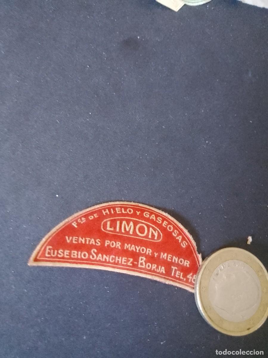 Etiquetas antiguas: Etiqueta a&ntilde;os 40 50 gaseosas y hielo lim&oacute;n borja