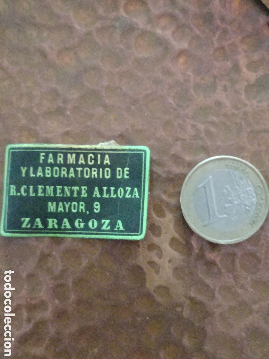 Etiquetas antiguas: FARMACIA Y LABORATORIO R.CLEMENTE ALLOZA [ ZARAGOZA ETIQUETAS A&Ntilde;OS 30-