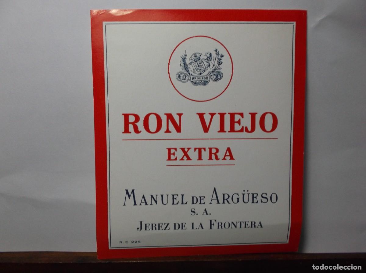 Etiquetas antiguas: ETIQUETA DE RON VIEJO EXTRA - MANUEL DE ARGUESO, S.A. JEREZ DE LA FRONTERA