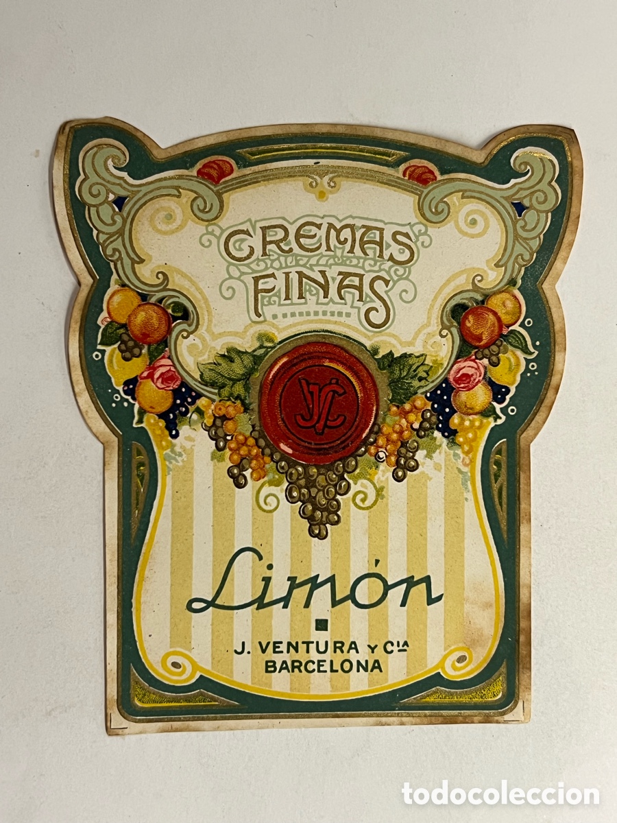 Etiquetas antiguas: ETIQUETA MODERNISTA. CREMAS FINAS. ROSAS, J VENTURA Y CIA. BARCELONA&hellip; (h.1920?)