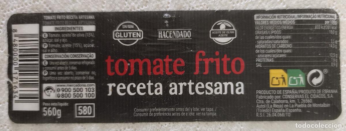Etiquetas antiguas: ETIQUETA TOMATE FRITO RECETA ARTESANA HACENDADO