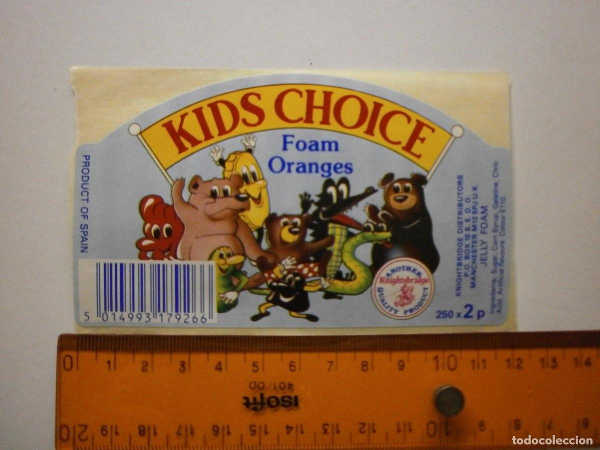 Etiquetas antiguas: etiqueta pegatina bote de caramelos gominolas kids choice a&ntilde;os 90 2000