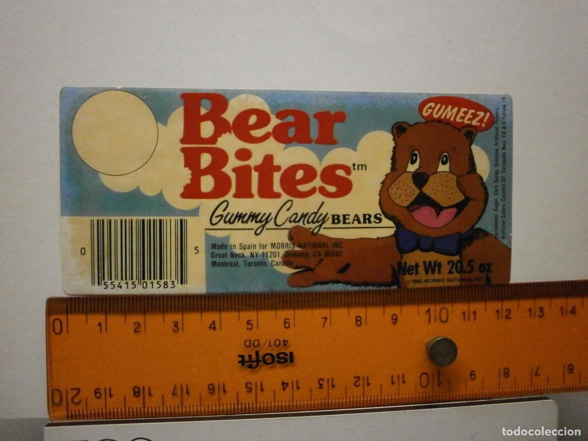 Etiquetas antiguas: etiqueta pegatina bote de caramelos gominolas gumeez bear bites a&ntilde;o 1985