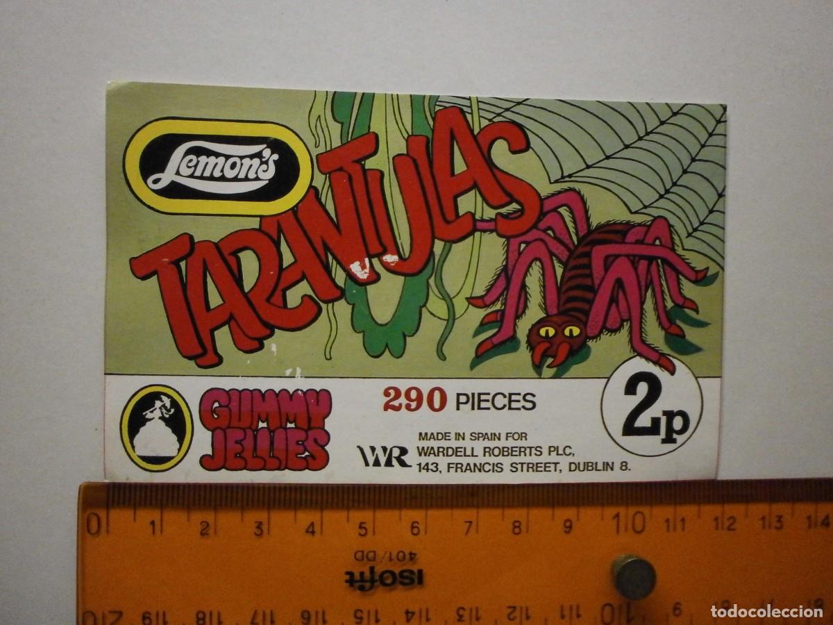 Etiquetas antiguas: etiqueta pegatina bote de caramelos gominolas lemons gummy jellies tarantulas a&ntilde;os 90 ?