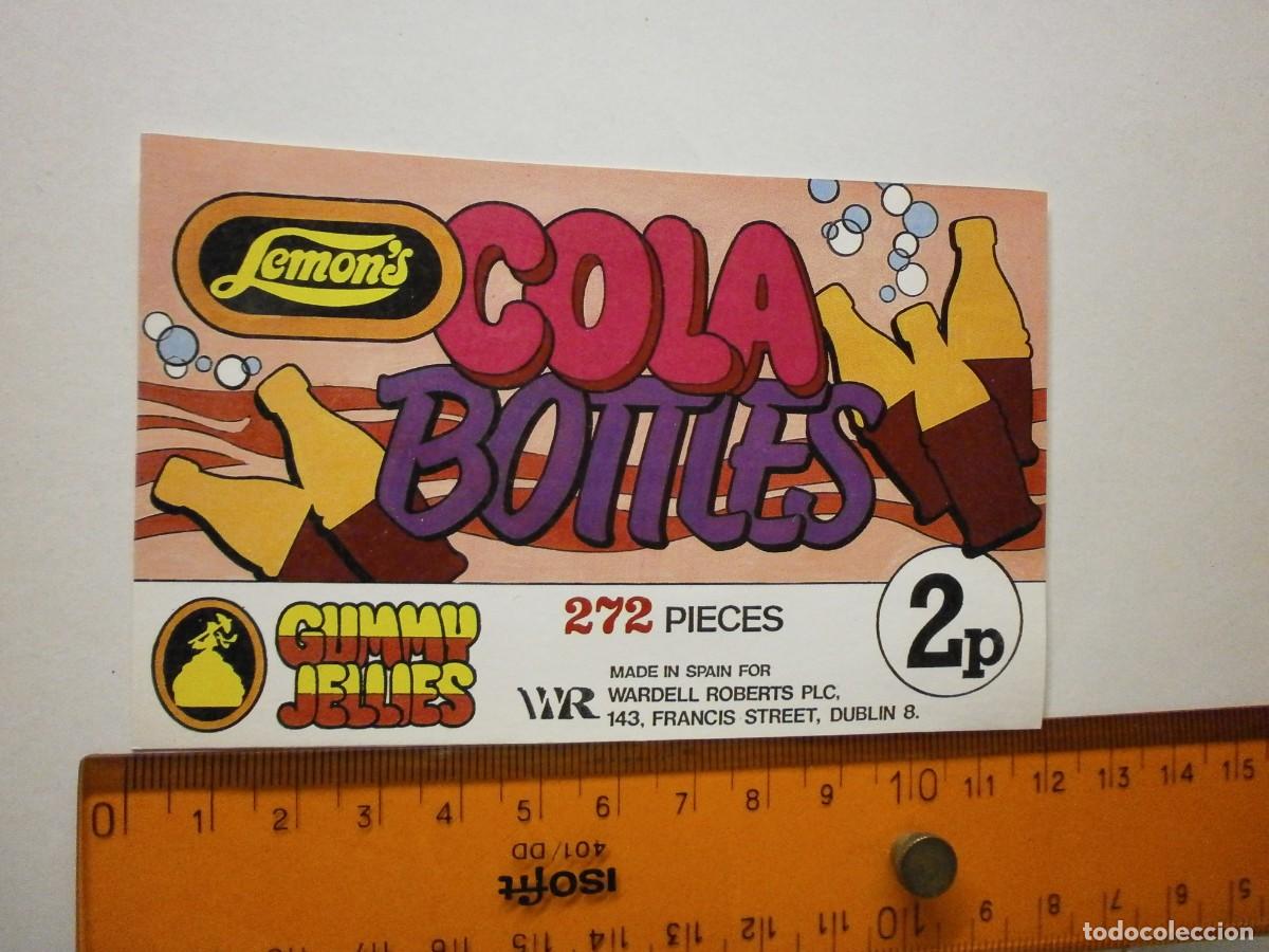 Etiquetas antiguas: etiqueta pegatina bote de caramelos gominolas lemons gummy jellies cola bottles a&ntilde;os 90 ?
