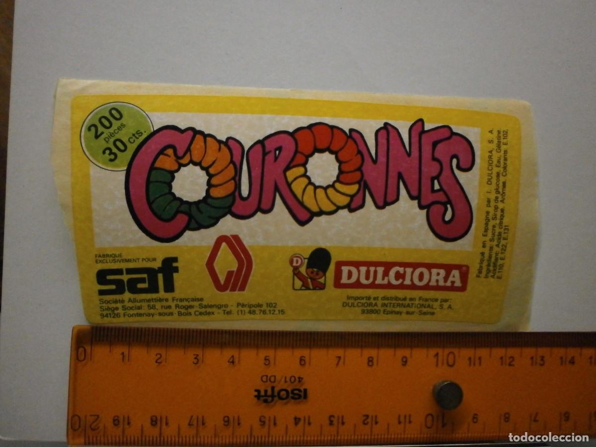Etiquetas antiguas: etiqueta pegatina bote de caramelos gominolas dulciora couronnes a&ntilde;os 90 2000