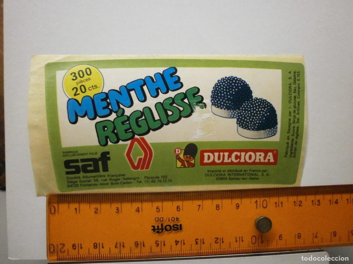 Etiquetas antiguas: etiqueta pegatina bote de caramelos gominolas dulciora menthe reglisse a&ntilde;os 90 2000