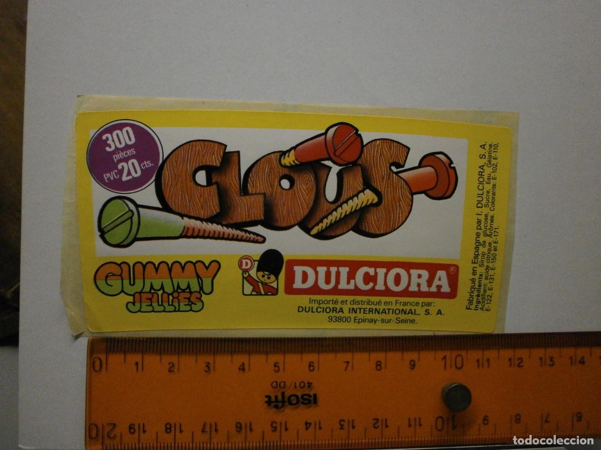Etiquetas antiguas: etiqueta pegatina bote de caramelos gominolas dulciora clous a&ntilde;os 90 2000