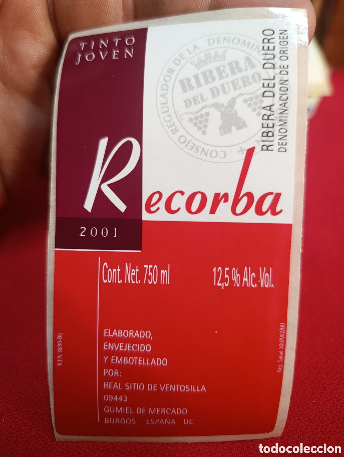 Etiquetas antiguas: Etiqueta de vino Recorva ribera del duero 2001