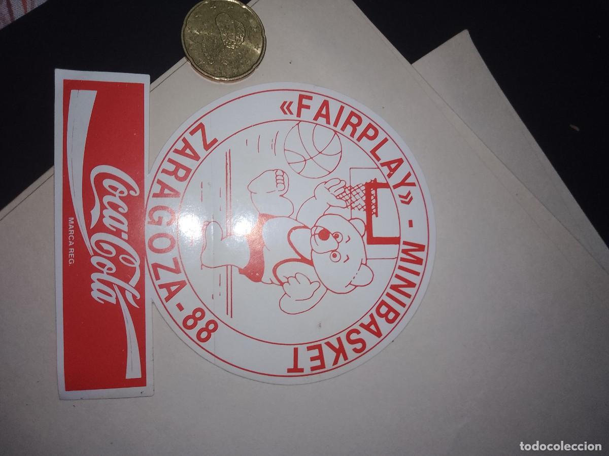 Etiquetas antiguas: Pegatina a&ntilde;os 80 fairplay mini basket Zaragoza Coca cola &uacute;nica