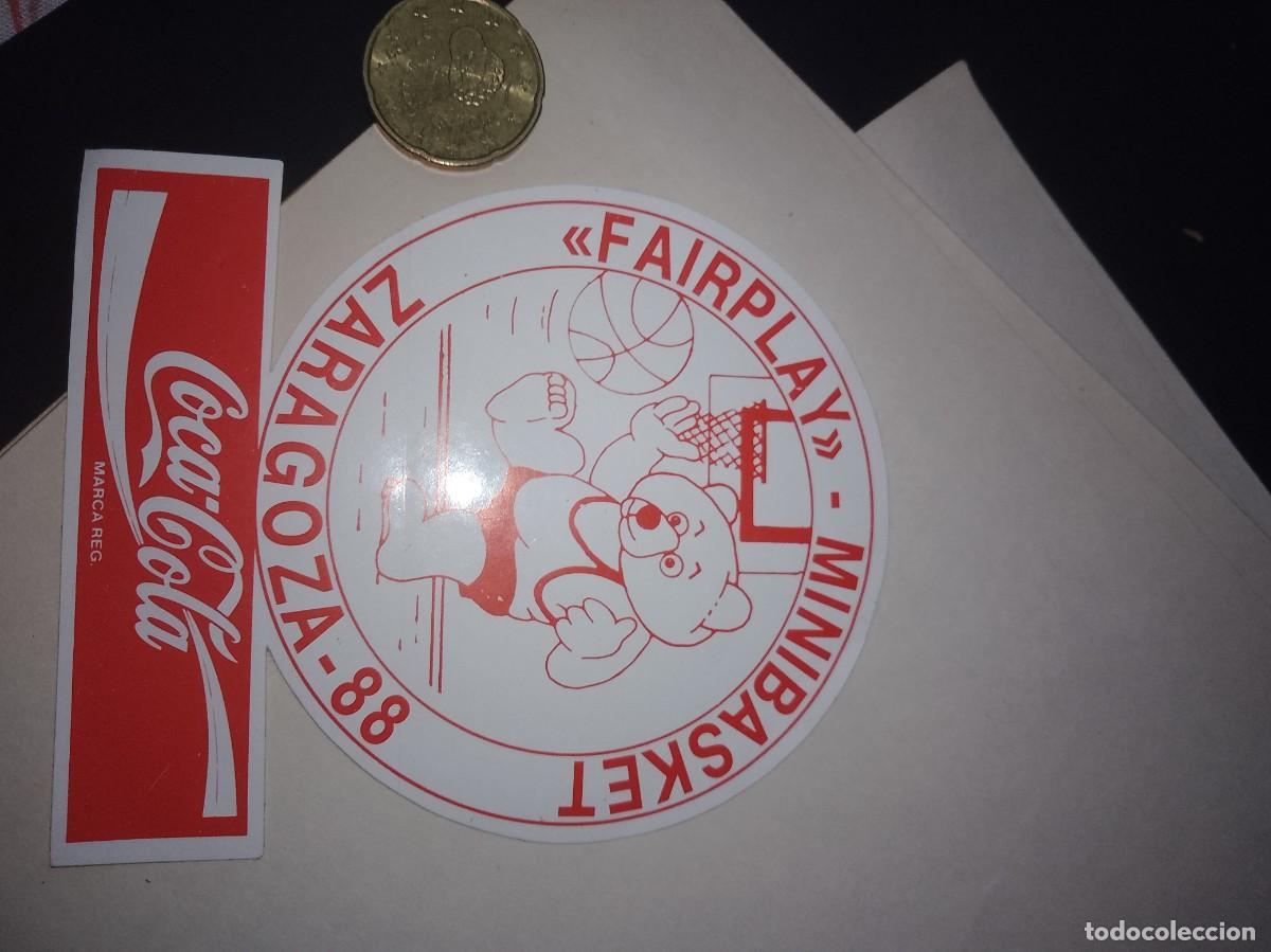 Etiquetas antiguas: Pegatina a&ntilde;os 80 fairplay mini basket Zaragoza Coca cola &uacute;nica