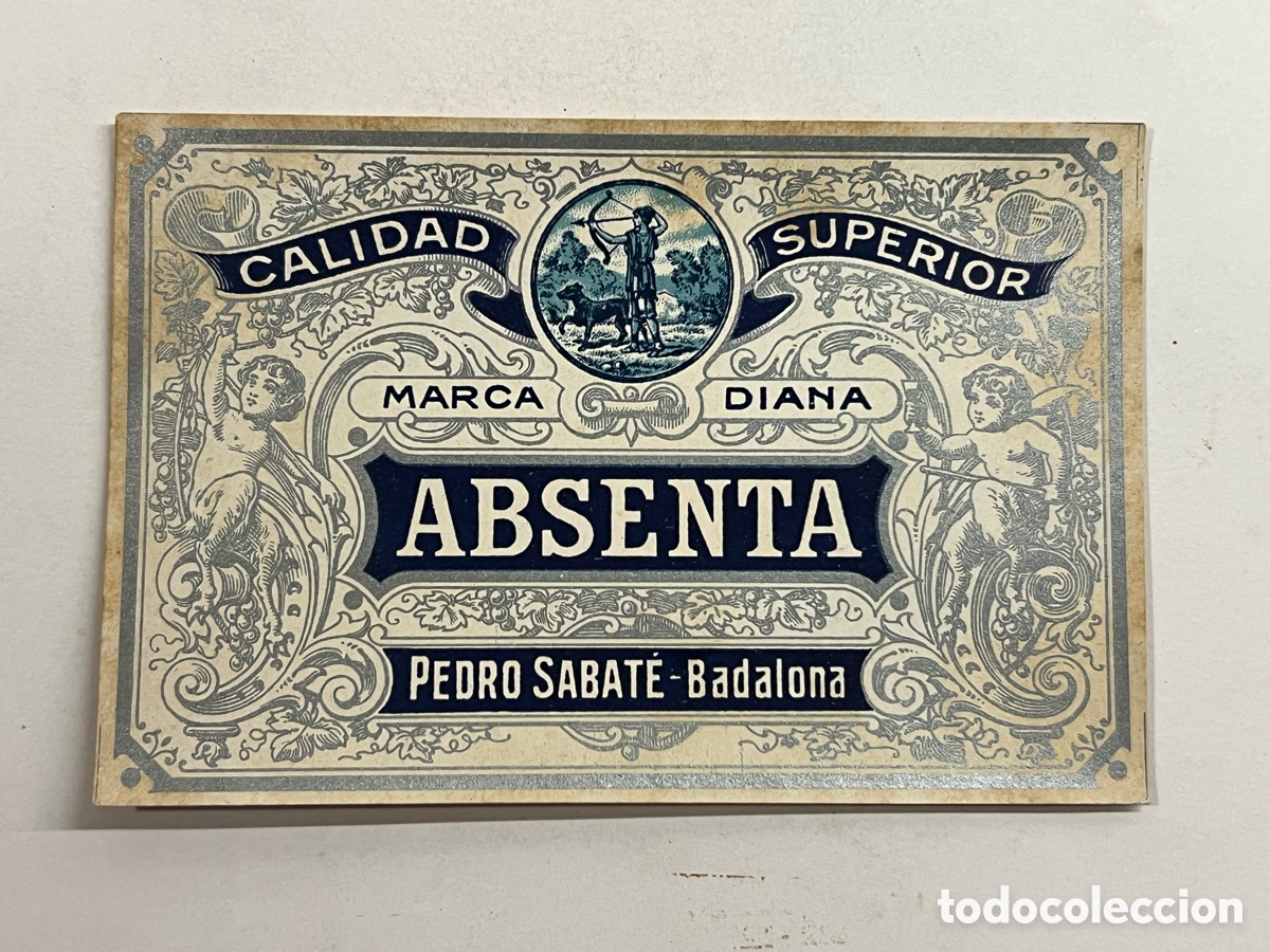 Etiquetas antiguas: BADALONA. Etiqueta antigua.. ABSENTA, Pedro Sabate. Marca Diana. Calidad Superior (h.1940?)