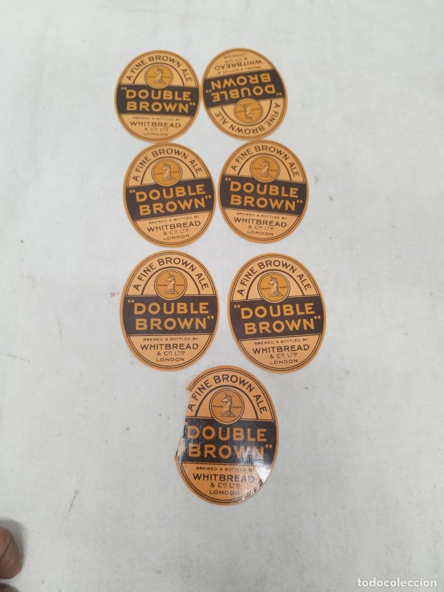 Etiquetas antiguas: 7 antiguas etiquetas cerveza Whitbread Double Brown Ale inglesa producida hist&oacute;ricamente en Londres.