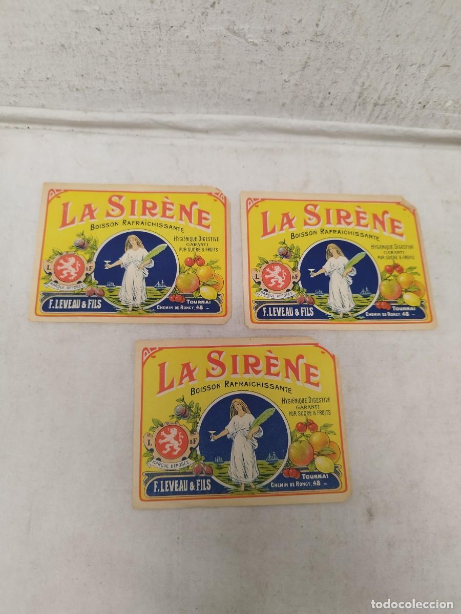 Etiquetas antiguas: 3 antiguas etiquetas boisson rafra&icirc;chissante&rdquo; (bebida refrescante). Principios siglo XX. Belgica.