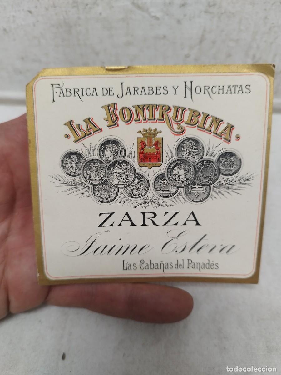 Etiquetas antiguas: Antigua etiqueta F&aacute;brica de Jarabes y Horchatas La Fontrubina&rdquo; de Zarza, Las Caba&ntilde;as del Panades.