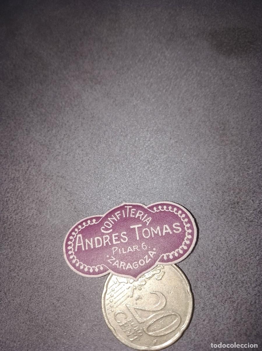 Etiquetas antiguas: Etiqueta a&ntilde;os 40 50 confiter&iacute;a Andr&eacute;s tomas Zaragoza