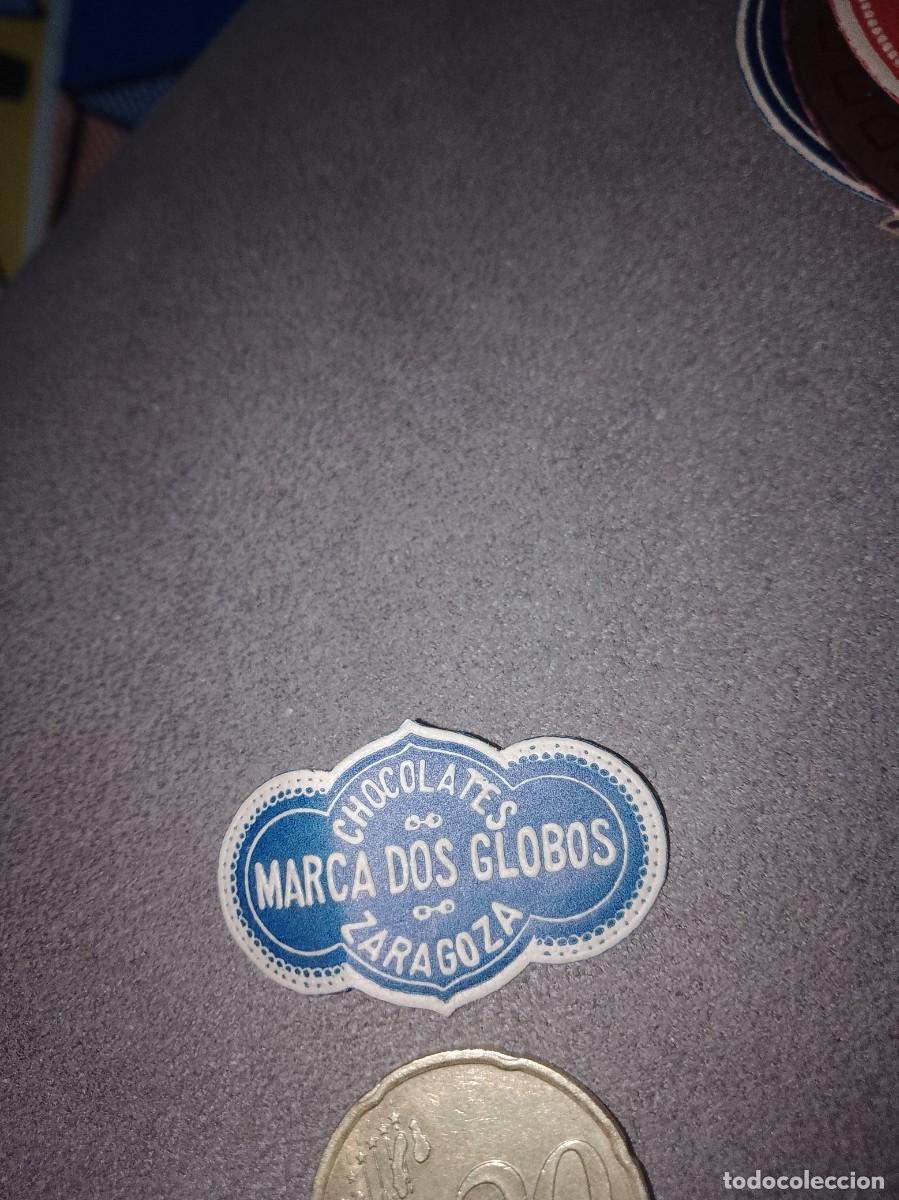 Etiquetas antiguas: Etiqueta a&ntilde;os 40 50 chocolate dos globos Zaragoza
