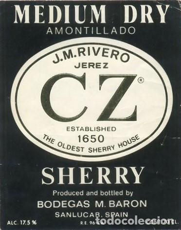 Etiquetas antiguas: ETIQUETA MEDIUM DRY AMONTILLADO, BODEGAS M. BARON. ET-1948