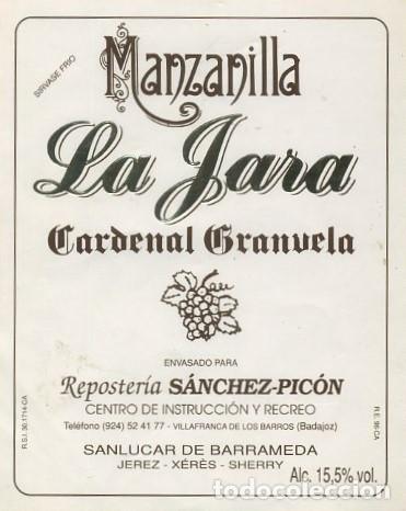 Etiquetas antiguas: ETIQUETA MANZANILLA LA JARA, CARDENAL GRANVELA SANCHEZ PICON, SANLUCAR DE BARRAMEDA. ET-1950