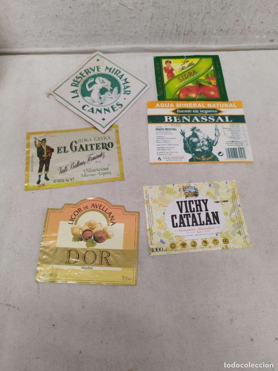 Etiquetas antiguas: 6 antiguas etiquetas de agua, licor digestivo, sidra. gaitero, vichy, benassal.