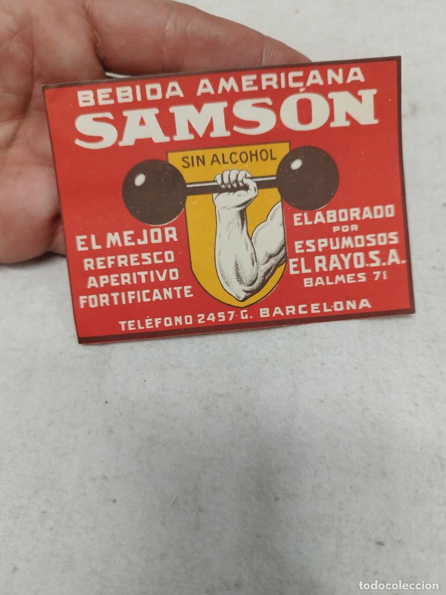 Etiquetas antiguas: Antigua Etiqueta de la bebida americana Sams&oacute;n de Barcelona. Sin alcohol.