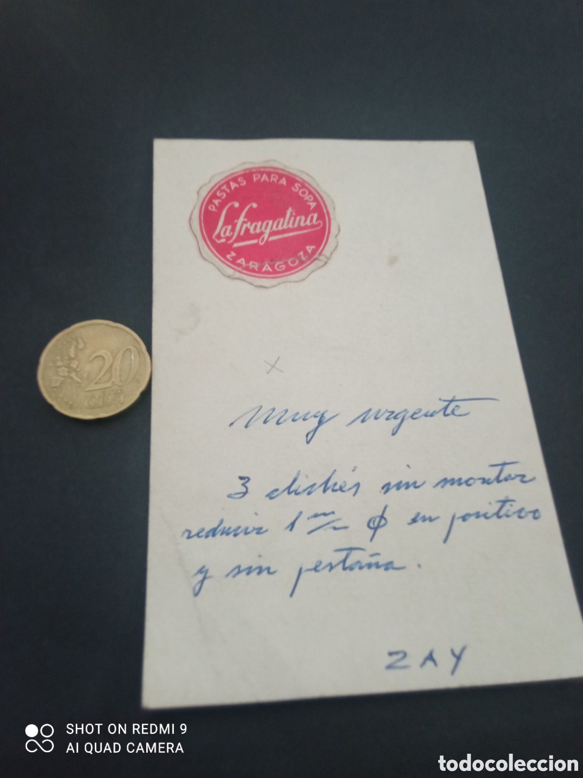 Etiquetas antiguas: Pastas para sopa la fragantina ZARAGOZA (etiquetas a&ntilde;os 50 60)