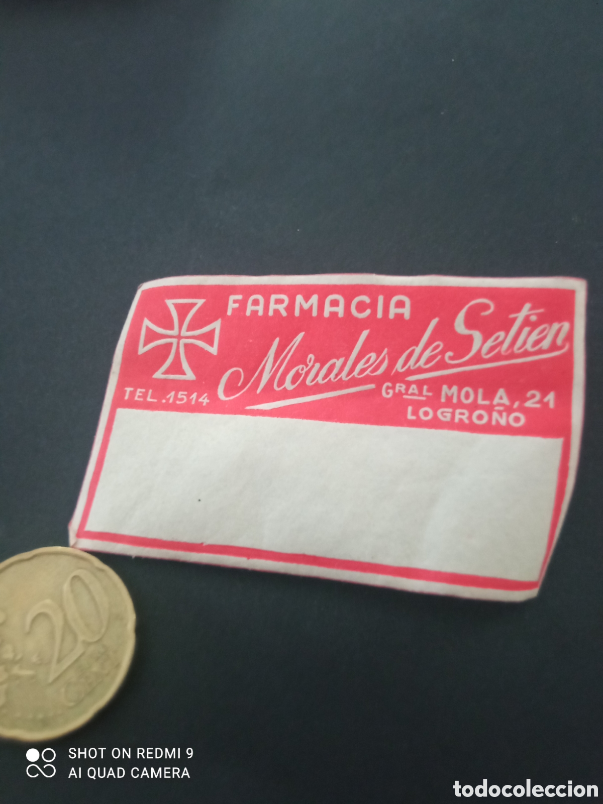 Etiquetas antiguas: Farmacia morales de setien gral mola Logro&ntilde;o (etiquetas a&ntilde;os 50 60)