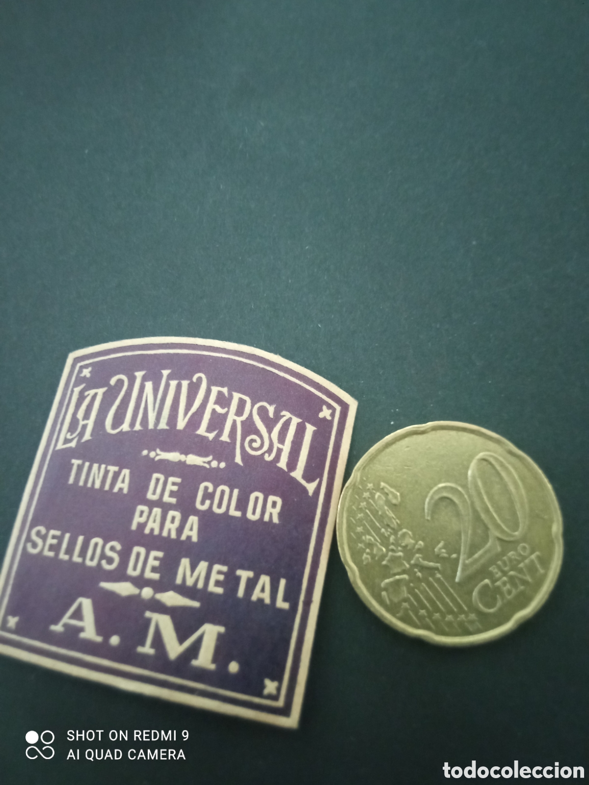 Etiquetas antiguas: En la Universal tinta de color para sellos de metal AM(etiquetas a&ntilde;os 50 60)