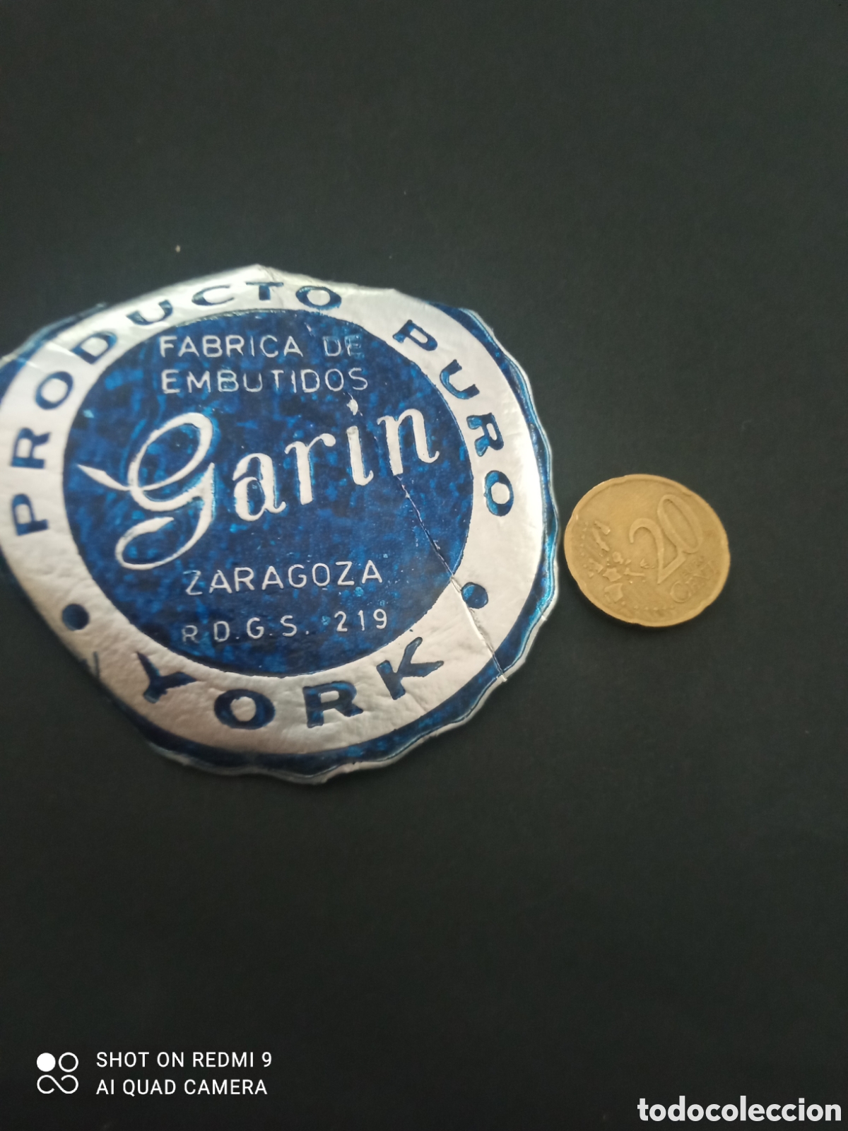 Etiquetas antiguas: Producto puro fabrica de embutidos gar&iacute;n Zaragoza York (etiquetas a&ntilde;os 50 60)