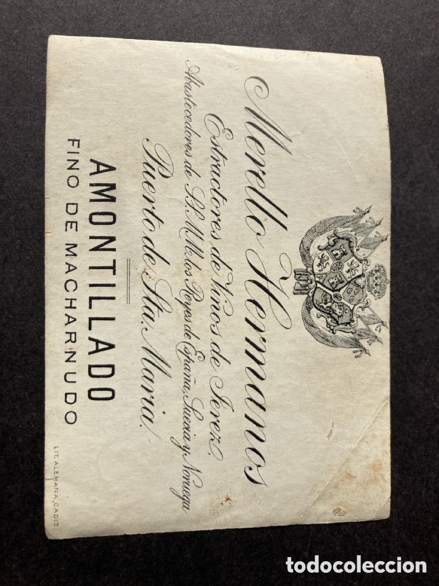 Etiquetas antiguas: Etiqueta Merello Hermanos Amontillado jetez