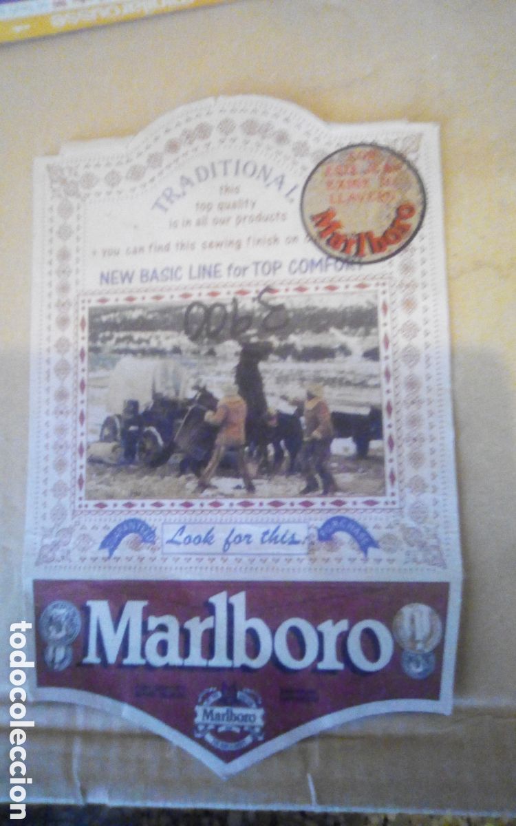 Etiquetas antiguas: Etiqueta de cart&oacute;n. Jeans Marlboro. Traditional New Basic Line. Promoci&oacute;n regalo llavero. 3900 pts