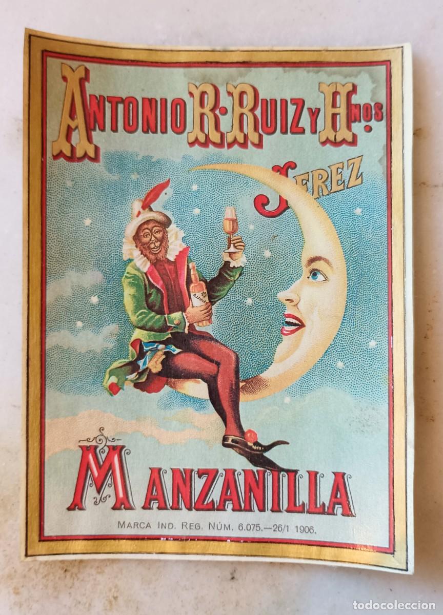 Etiquetas antiguas: Antigua etiqueta de vino de jerez manzanilla