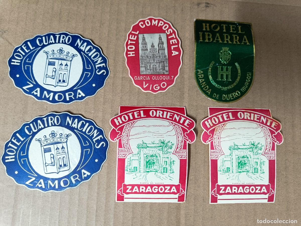 Etiquetas antiguas: LOTE DE 6 ANTIGUAS ETIQUETAS DE HOTELES. ORIENTE ZARAGOZA, VIGO, ZAMORA, ARANDA DE DUERO BURGOS -S1