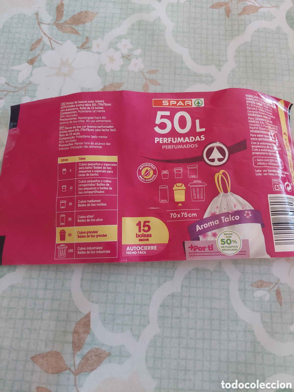 Etiquetas antiguas: ETIQUETA SPAR BOLSAS 50 L PERFUMASAS