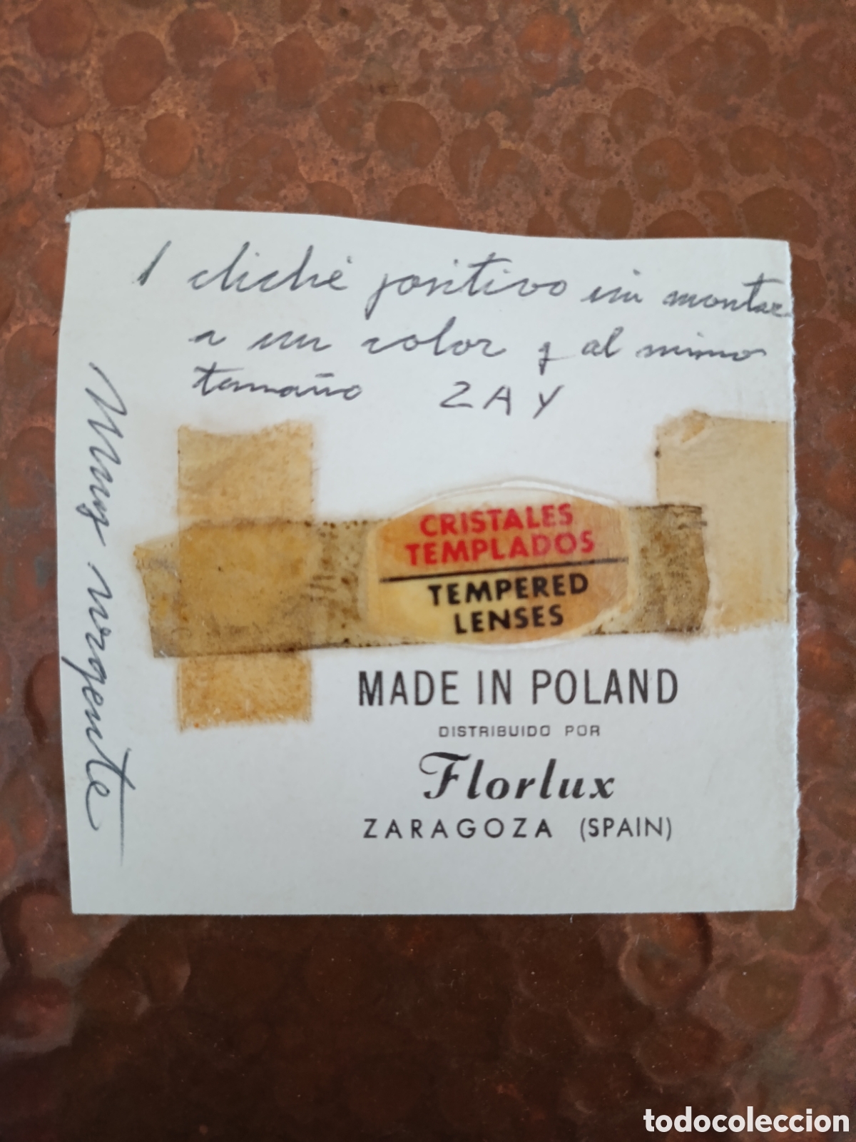 Etiquetas antiguas: MADE IN POLAND FLORLUX ZARAGOZA CRISTALES TEMPLADOS [ PAPEL PUBLICITARIO Y ETIQUETA A&Ntilde;OS 40-50 ]