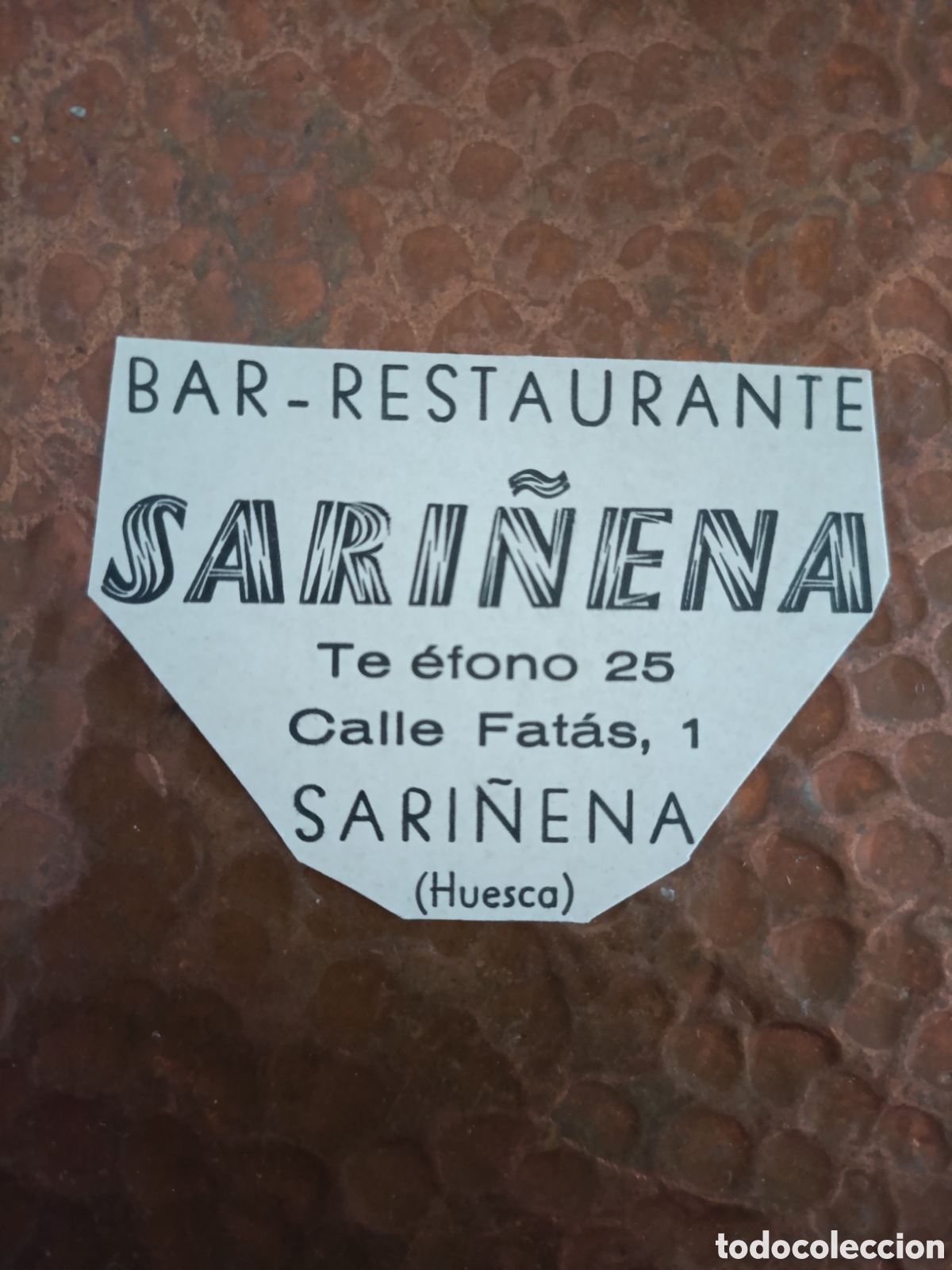 Etiquetas antiguas: BAR RESTAURANTE SARI&Ntilde;&Eacute;NA HUESCA [ PAPEL PUBLICITARIO A&Ntilde;OS 40-50 ]