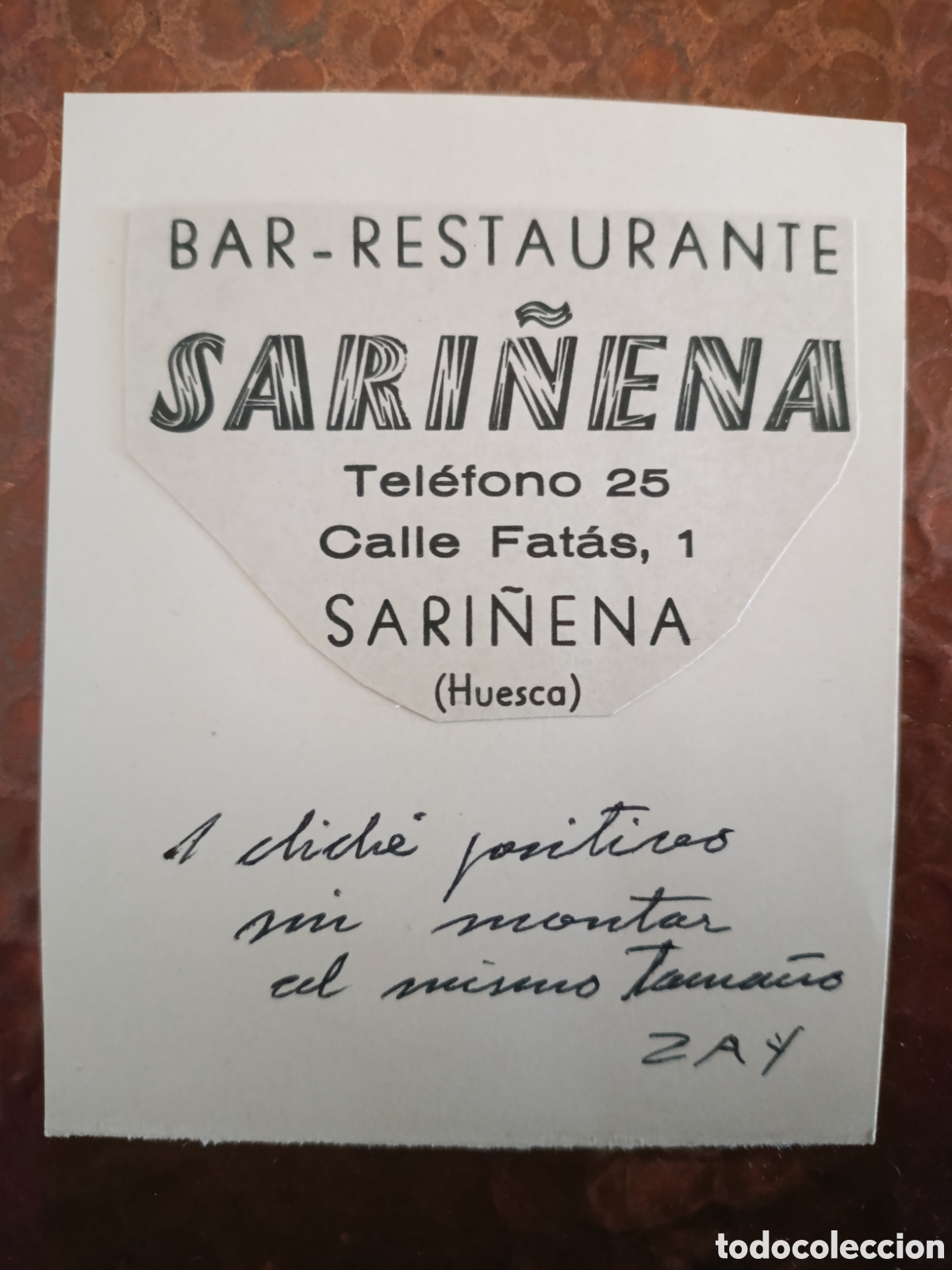 Etiquetas antiguas: BAR RESTAURANTE SARI&Ntilde;&Eacute;NA HUESCA [ ETIQUETA Y PAPEL PUBLICITARIO A&Ntilde;OS 40-50 ]