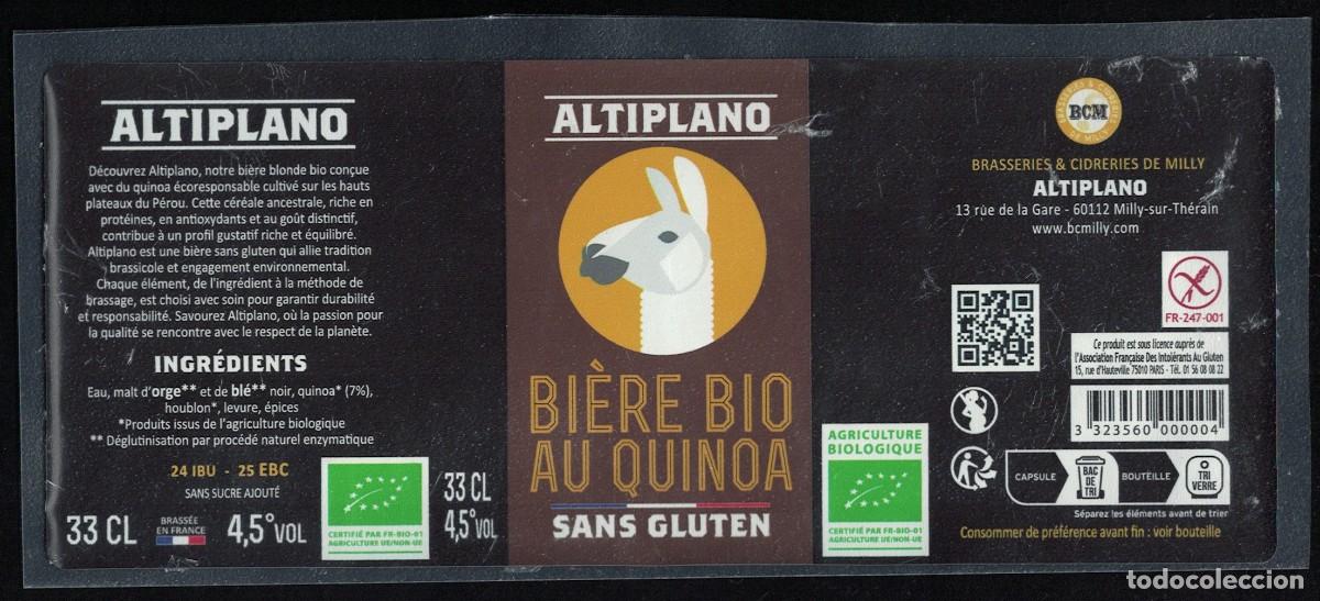 Etiquetas antiguas: Francia Etiquette Bi&egrave;re Beer Label Altiplano Bio au Quinoa